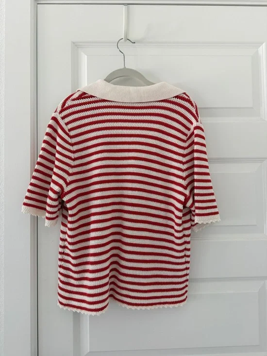 Abercrombie & Fitch Red and White Striped Short-Sleeve Cardigan - Picture 2 of 2